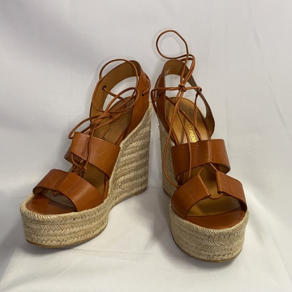 Saint Laurent Leather Espadrille Wedge Brown Sz 39 - Picture 3 of 11